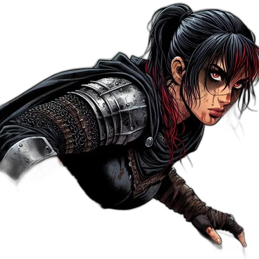 comic book art, concept art, fantasy art, photorealistic, female, character, black, armor transparent PNG cut-out