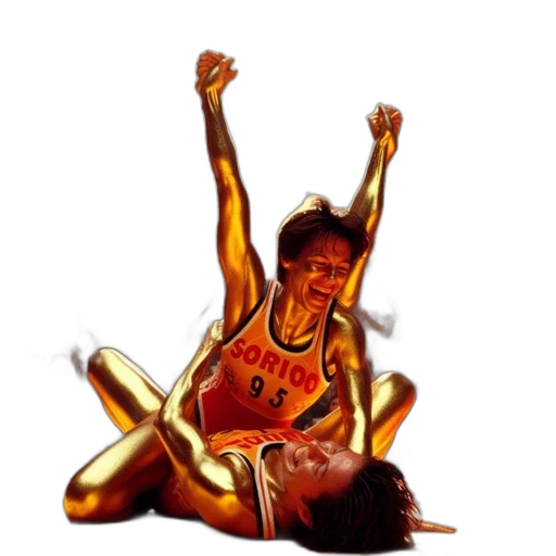 concept art, comic book art, photorealistic, cartoon, fire, two, athletes, one transparent PNG cut-out