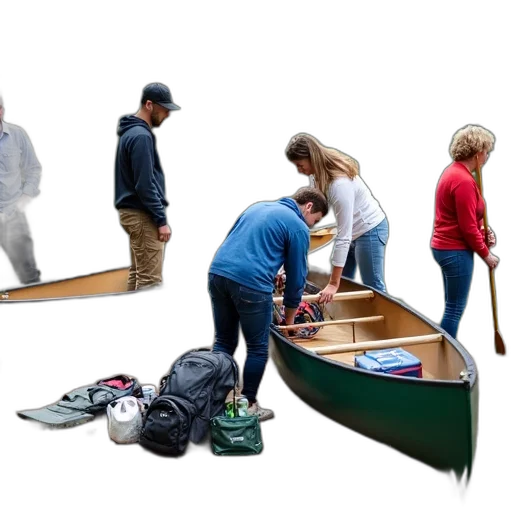staff, 3d render, photorealistic, group, people, gathered, around, riverbank transparent PNG cut-out