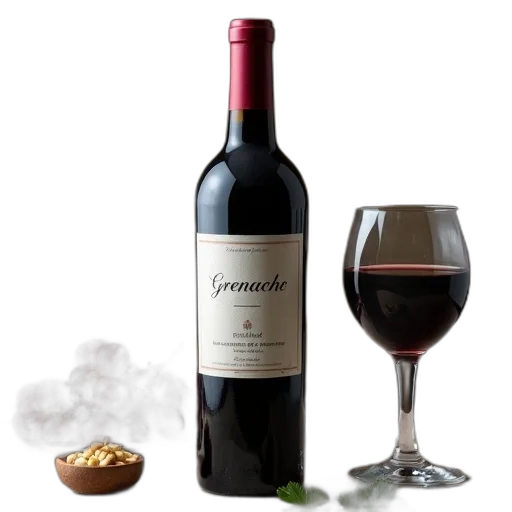 bottle, wine, label, reads, grenache, placed, table, next transparent PNG cut-out