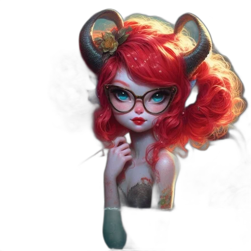 staff, fantasy art, concept art, pixel art, comic book art, woman, horns, glasses transparent PNG cut-out