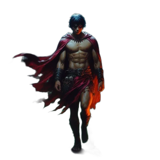 concept art, comic book art, fantasy art, 3d render, dark, red, muscular, man transparent PNG cut-out