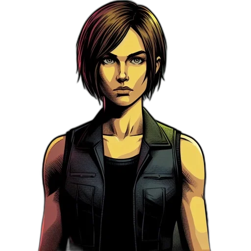 comic book art, concept art, pixel art, cartoon, determined, female, character, short transparent PNG cut-out