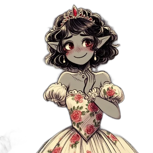 dress, crown, flower, jewelry, watercolor, cartoon, concept art, fantasy art transparent PNG cut-out