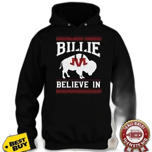 black, hoodie, phrase, billie, believe, buffalo, stylized, graphic transparent PNG cut-out