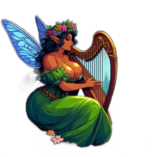 pixel art, fantasy art, concept art, watercolor, green, fairy, large, blue transparent PNG cut-out