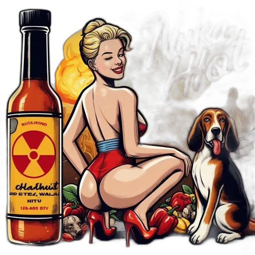 comic book art, concept art, pixel art, cartoon, fire, fallout-inspired, scene, woman transparent PNG cut-out