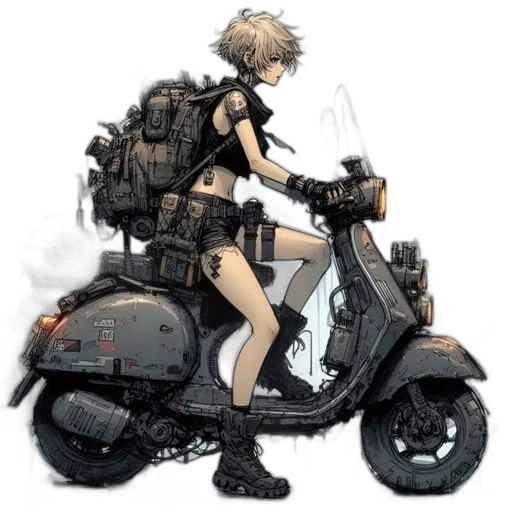 weapon, jacket, robot, car, cyberpunk, concept art, pixel art, comic book art transparent PNG cut-out