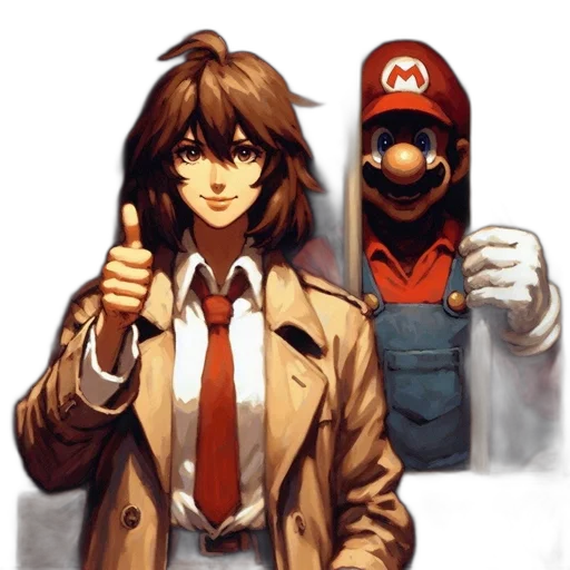 jacket, staff, pixel art, concept art, comic book art, anime, red, female transparent PNG cut-out