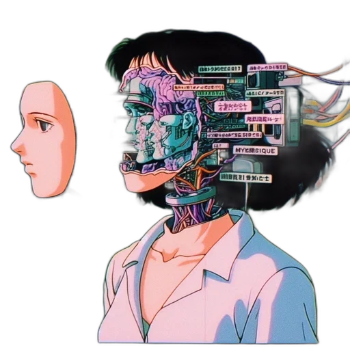 robot, face, mask, cyberpunk, vaporwave, concept art, anime, outer space transparent PNG cut-out