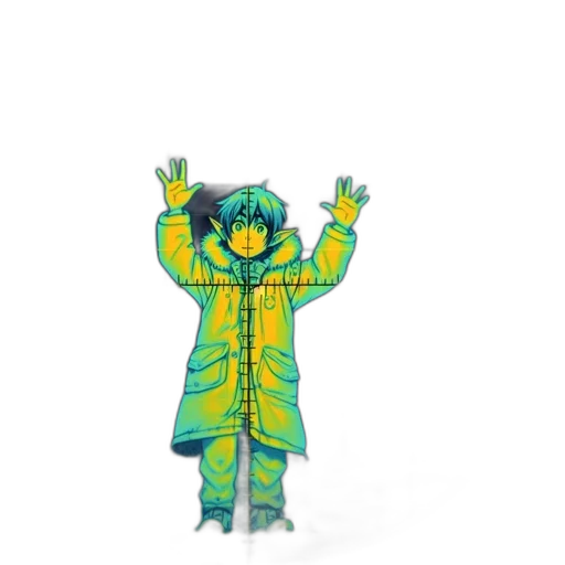 jacket, robot, creature, staff, concept art, 3d render, pixel art, cyberpunk transparent PNG cut-out