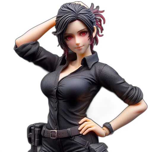 staff, 3d render, concept art, fantasy art, anime, black-haired, female, figurine transparent PNG cut-out