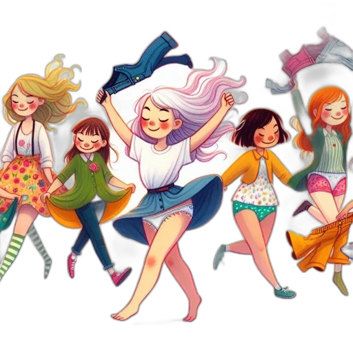 watercolor, concept art, cartoon, comic book art, pastel, colorful, group, animated transparent PNG cut-out