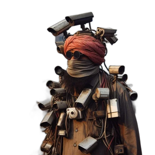 staff, weapon, hat, mask, 3d render, concept art, photorealistic, person transparent PNG cut-out