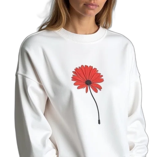 flower, jacket, person, wearing, white, sweatshirt, graphic, print transparent PNG cut-out