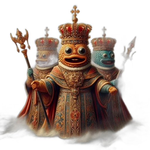 crown, robot, mask, staff, concept art, fantasy art, 3d render, photorealistic transparent PNG cut-out