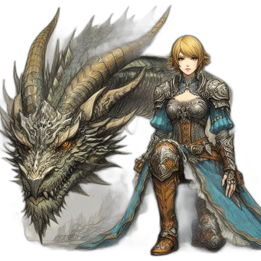 dragon, sword, weapon, fantasy art, concept art, pixel art, comic book art, blue transparent PNG cut-out