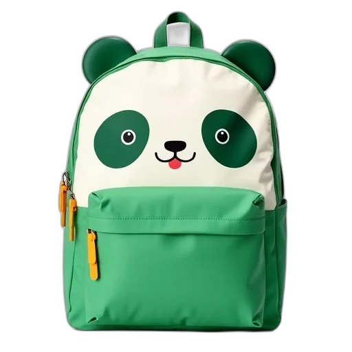 green, white, backpack, panda, face, design, featuring, yellow transparent PNG cut-out