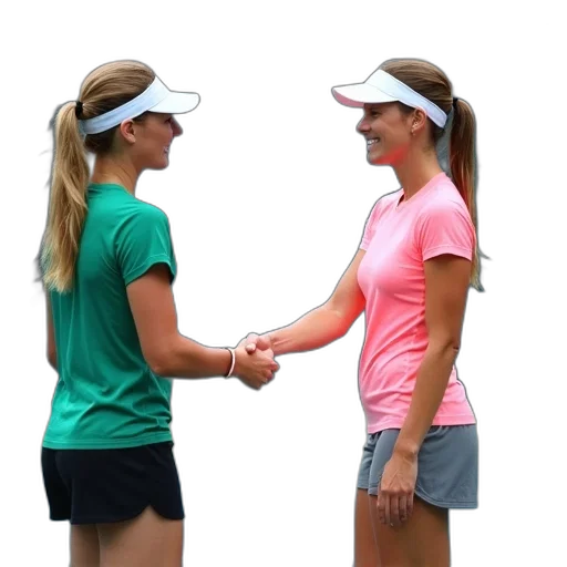 hat, 3d render, two, female, tennis, players, shaking, hands transparent PNG cut-out