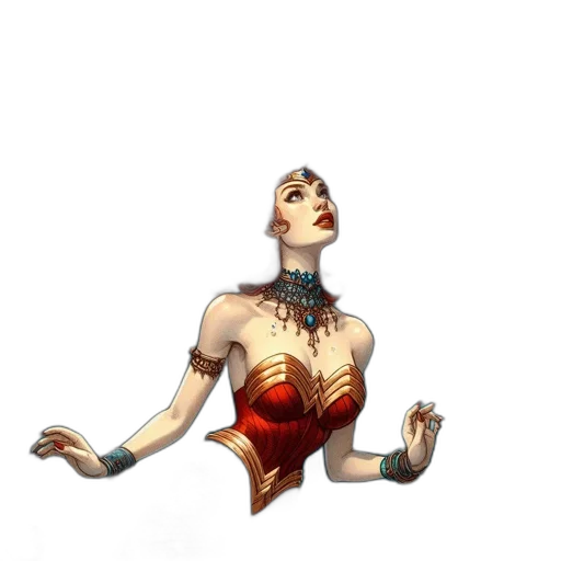 dress, jewelry, mask, staff, concept art, fantasy art, comic book art, 3d render transparent PNG cut-out