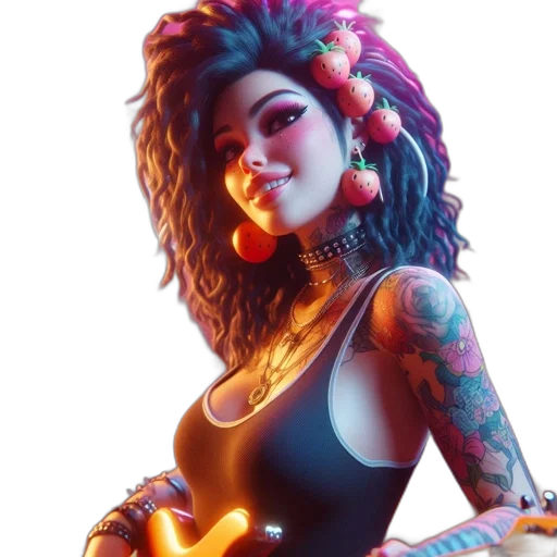 dress, jewelry, cyberpunk, concept art, fantasy art, 3d render, neon lights, fire transparent PNG cut-out