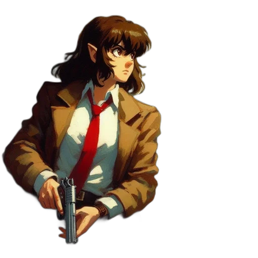 jacket, weapon, staff, sword, concept art, pixel art, comic book art, anime transparent PNG cut-out