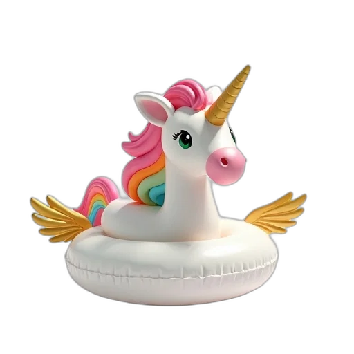3d render, white, unicorn, rainbow, mane, tail, golden, horn transparent PNG cut-out