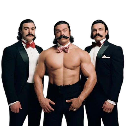 staff, animal, concept art, photorealistic, three, men, two, formal transparent PNG cut-out