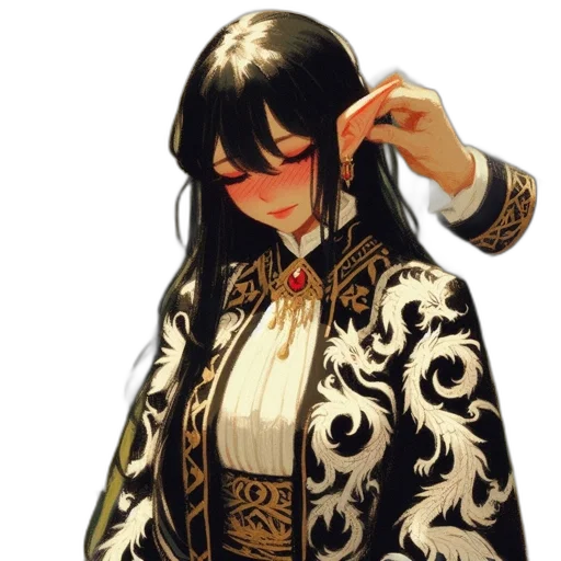 jacket, dress, staff, face, pixel art, concept art, fantasy art, anime transparent PNG cut-out