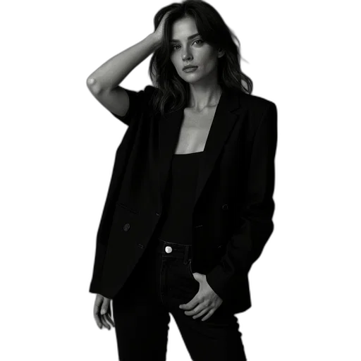 jacket, dress, staff, jewelry, photorealistic, concept art, dark, monochrome transparent PNG cut-out