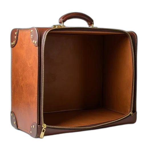furniture, 3d render, vintage, brown, leather, suitcase, textured, surface transparent PNG cut-out