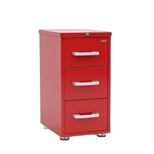 furniture, 3d render, photorealistic, red, tall, white, filing, cabinet transparent PNG cut-out