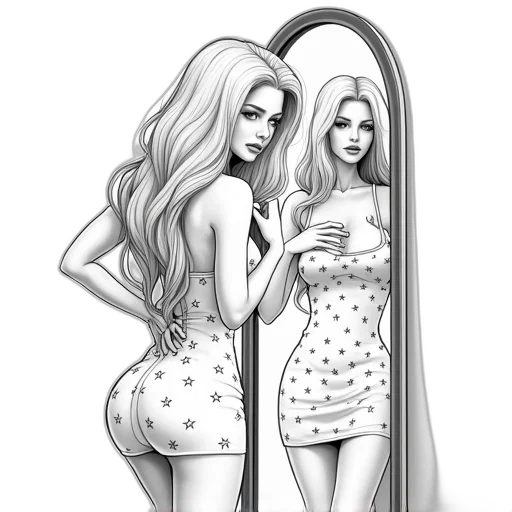 dress, hair, cartoon, concept art, comic book art, photorealistic, black, white transparent PNG cut-out
