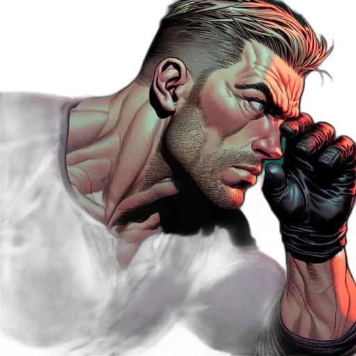 comic book art, concept art, photorealistic, cyberpunk, muscular, man, blonde, hair transparent PNG cut-out