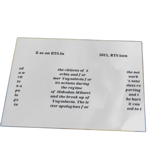 letter, apologizes, citizens, serbia, former, yugoslavia, actions, during transparent PNG cut-out