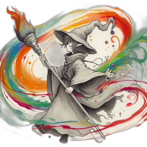 fantasy art, watercolor, concept art, comic book art, fire, colorful, monochrome, character transparent PNG cut-out