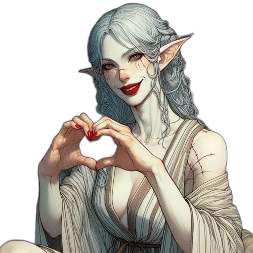 fantasy art, concept art, pixel art, comic book art, ethereal-looking, woman, distinctive, features transparent PNG cut-out