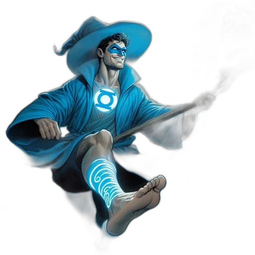 staff, mask, comic book art, concept art, fantasy art, 3d render, blue, male transparent PNG cut-out