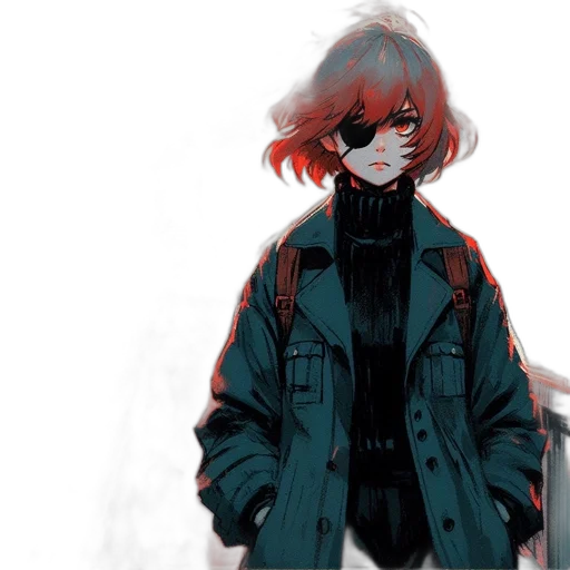 jacket, mask, face, robot, cyberpunk, concept art, anime, watercolor transparent PNG cut-out