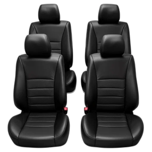 set, four, black, car, seat, covers, displayed, against transparent PNG cut-out