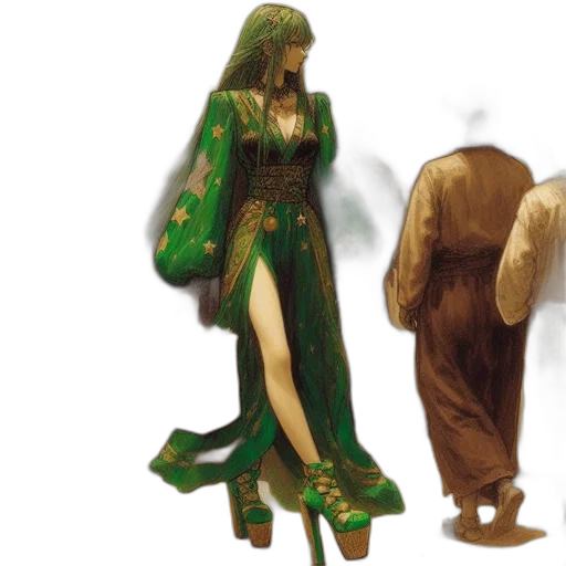 dress, concept art, fantasy art, 3d render, photorealistic, forest, green, earth tones transparent PNG cut-out