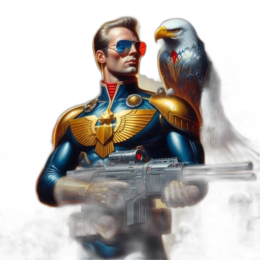 comic book art, concept art, photorealistic, fantasy art, american, patriot, superhero, blue transparent PNG cut-out