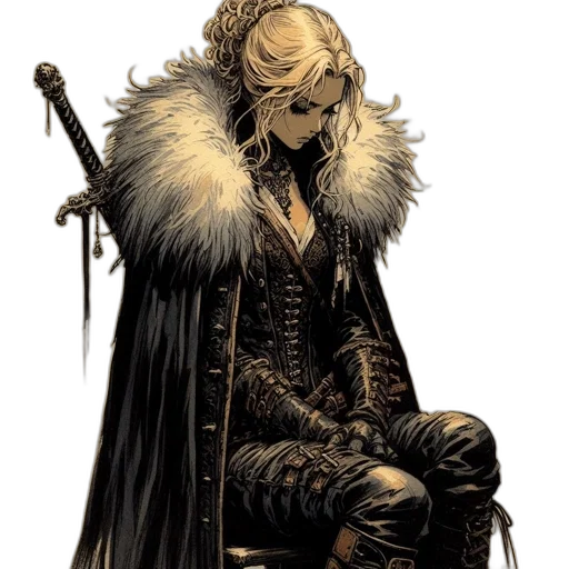 comic book art, concept art, fantasy art, dark, monochrome, woman, sports, vintage transparent PNG cut-out