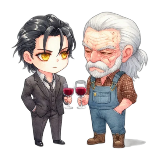 pixel art, fantasy art, concept art, cartoon, two, men, sit, side-by-side transparent PNG cut-out