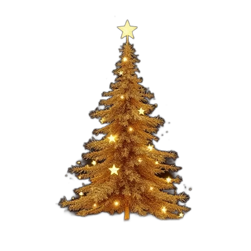tree, crown, dress, hair, 3d render, gold, christmas, dark transparent PNG cut-out