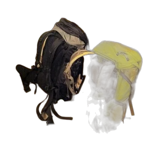 hat, mask, crown, jacket, 3d render, earth tones, two, backpacks transparent PNG cut-out