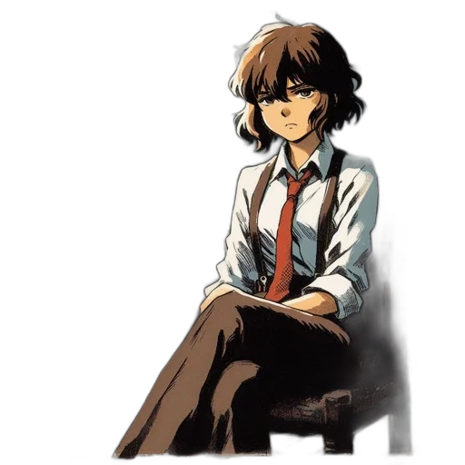 face, staff, jacket, dress, concept art, comic book art, anime, pixel art transparent PNG cut-out