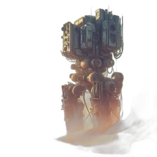 robot, weapon, creature, concept art, fantasy art, cyberpunk, 3d render, fog transparent PNG cut-out