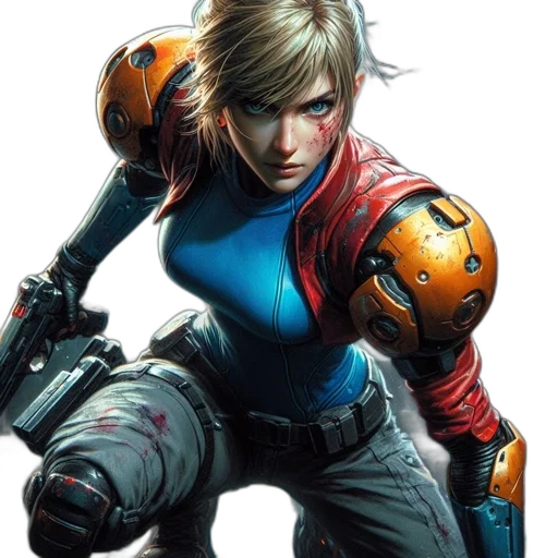 weapon, concept art, comic book art, cyberpunk, urban, landscape, woman, futuristic transparent PNG cut-out
