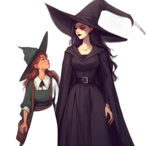 dress, hat, staff, concept art, fantasy art, pixel art, watercolor, dark transparent PNG cut-out